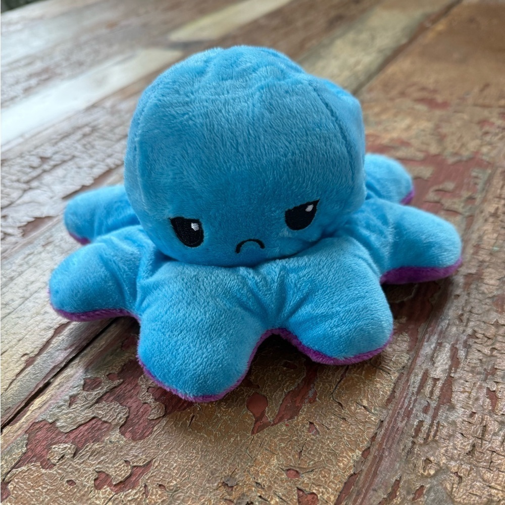 Reversible Octopus Blue Purple Plush Happy Mad Stuffed Animal